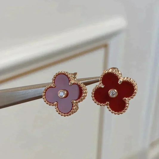 [⭐Veyra]CLOVER MEDIUM 1 MOTIFS CARNELIAN  DIAMOND earrings