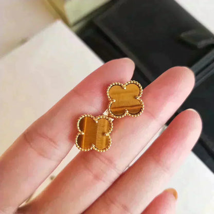 [⭐Veyra]CLOVER MEDIUM 1 MOTIFS TIGER EYE EARRINGS