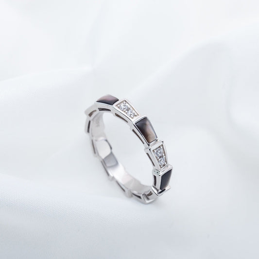 [⭐Veyra]SERPENTI RING SILVER  DIAMOND BLACK MOP 3MM