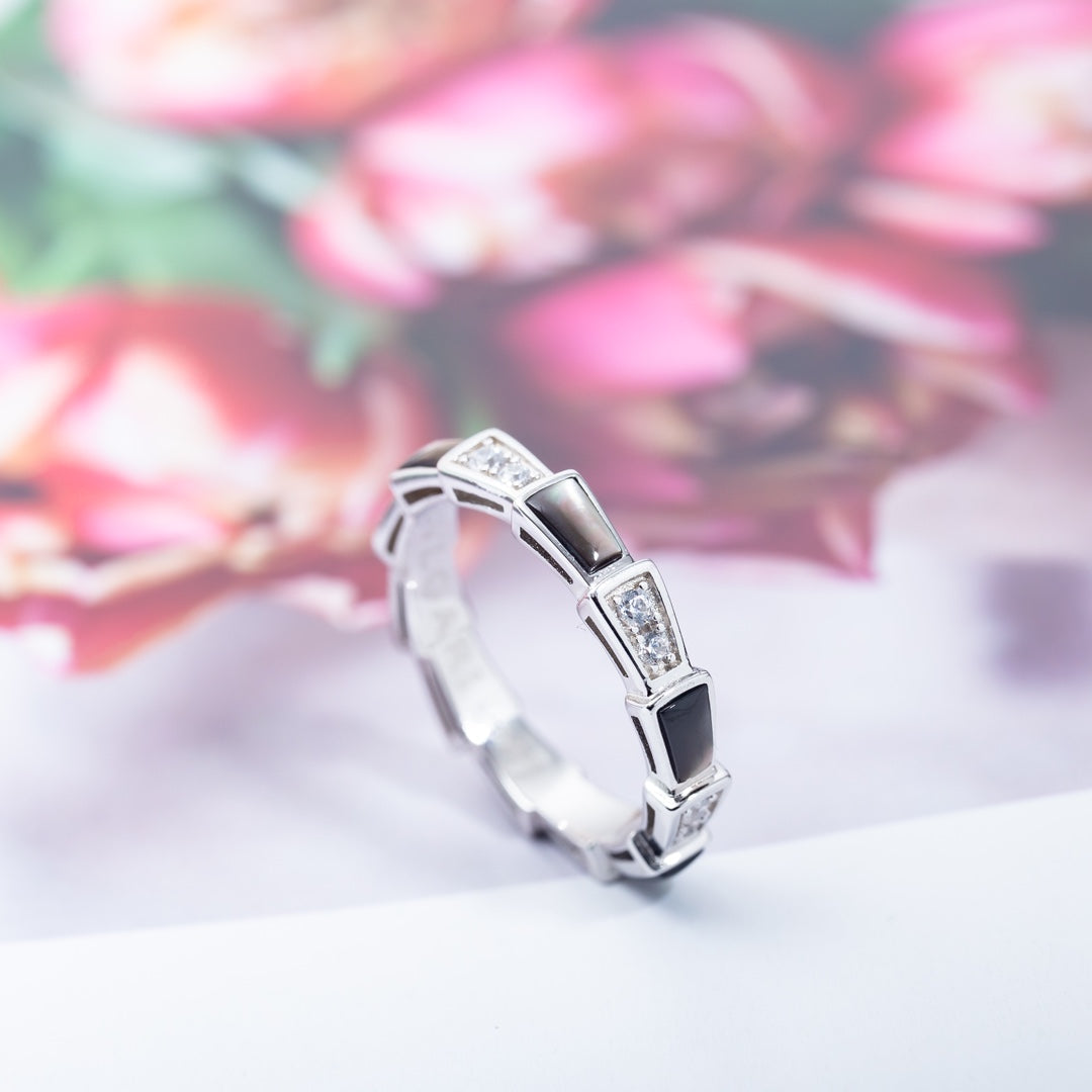 [⭐Veyra]SERPENTI RING SILVER  DIAMOND BLACK MOP 3MM