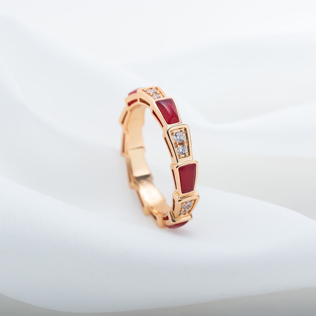 [⭐Veyra]SERPENTI RING PINK GOLD CARNELIAN DIAMOND 3MM