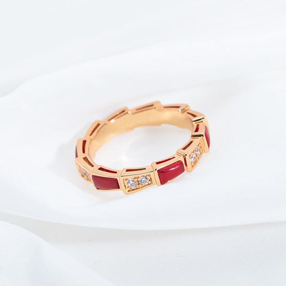 [⭐Veyra]SERPENTI RING PINK GOLD CARNELIAN DIAMOND 3MM