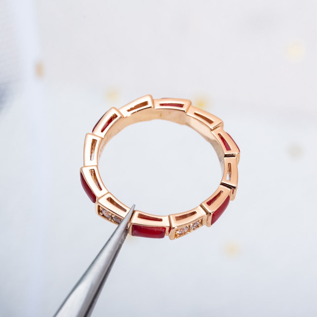 [⭐Veyra]SERPENTI RING PINK GOLD CARNELIAN DIAMOND 3MM