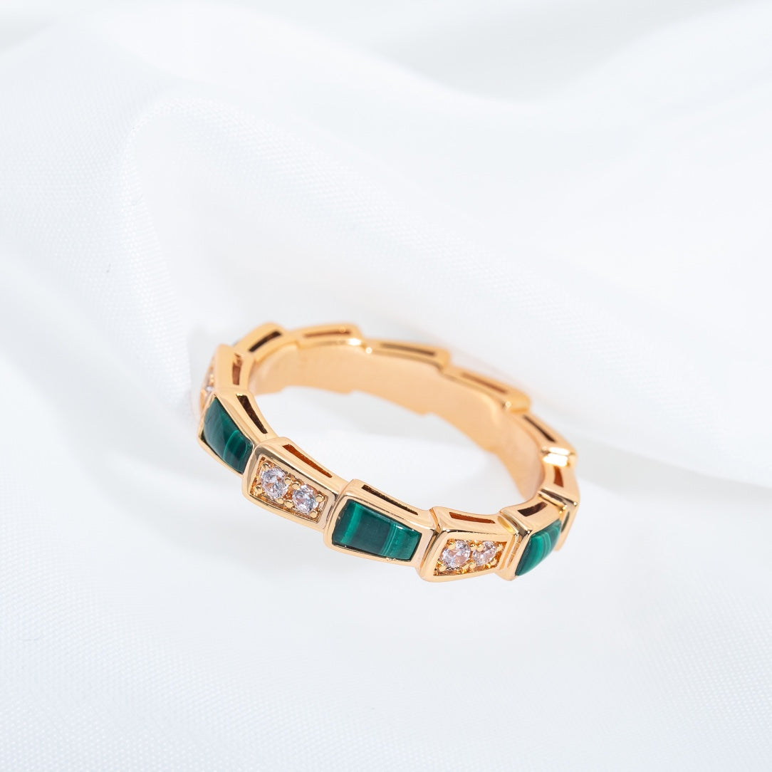[⭐Veyra]SERPENTI RING PINK GOLD MALACHITE DIAMOND 3MM