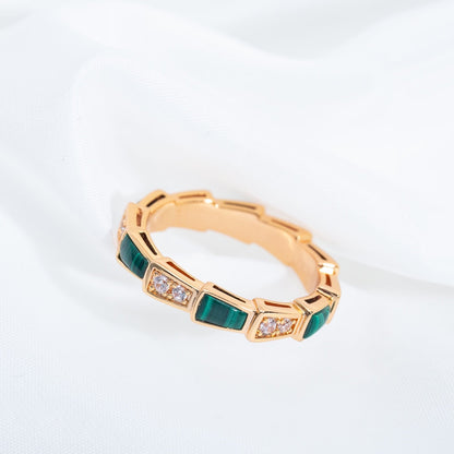 [⭐Veyra]SERPENTI RING PINK GOLD MALACHITE DIAMOND 3MM
