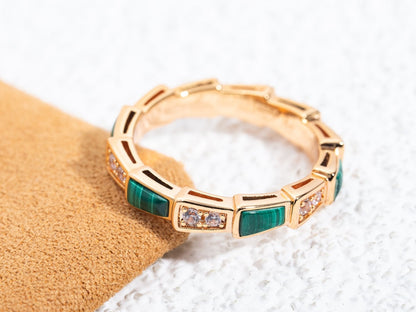 [⭐Veyra]SERPENTI RING PINK GOLD MALACHITE DIAMOND 3MM