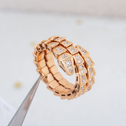 [⭐Veyra]SERPENTI RING PINK GOLD DIAMOND DOUBLE ROW
