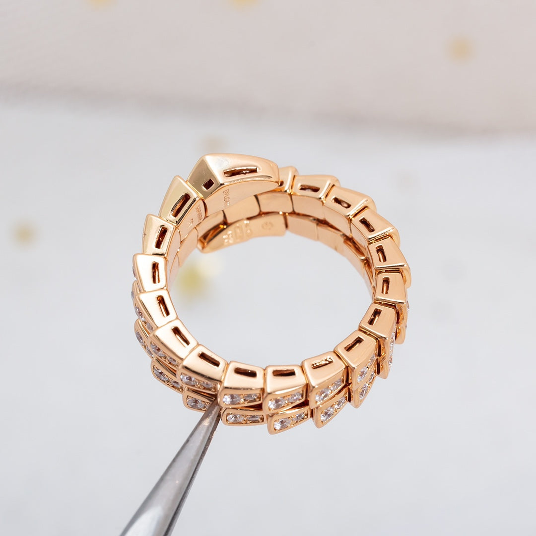 [⭐Veyra]SERPENTI RING PINK GOLD DIAMOND DOUBLE ROW