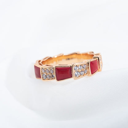 [⭐Veyra]SERPENTI RING PINK GOLD CARNELIAN DIAMOND PAVED 4MM