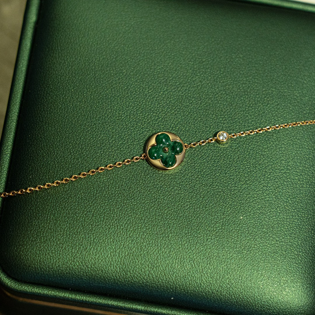 [⭐Veyra]SUN MALACHITE 1 DIAMOND PINK GOLD BRACELET