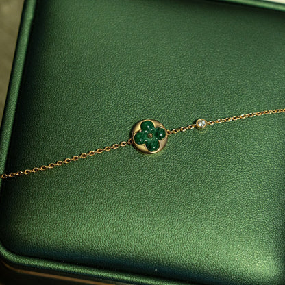 [⭐Veyra]SUN MALACHITE 1 DIAMOND PINK GOLD BRACELET