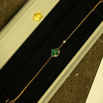 [⭐Veyra]SUN MALACHITE 1 DIAMOND PINK GOLD BRACELET