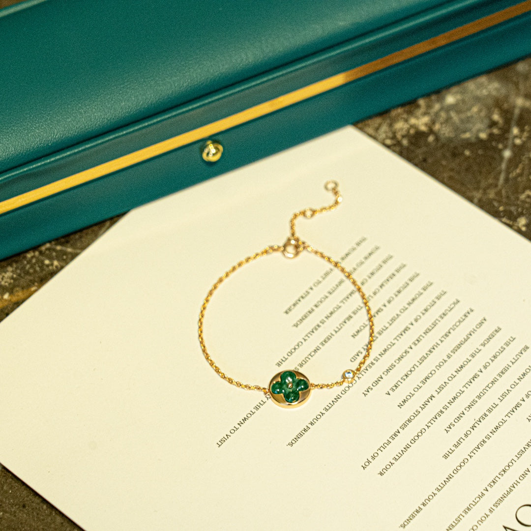[⭐Veyra]SUN MALACHITE 1 DIAMOND PINK GOLD BRACELET
