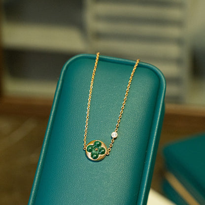 [⭐Veyra]SUN MALACHITE 1 DIAMOND PINK GOLD BRACELET