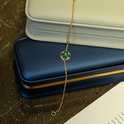[⭐Veyra]SUN MALACHITE 1 DIAMOND PINK GOLD BRACELET