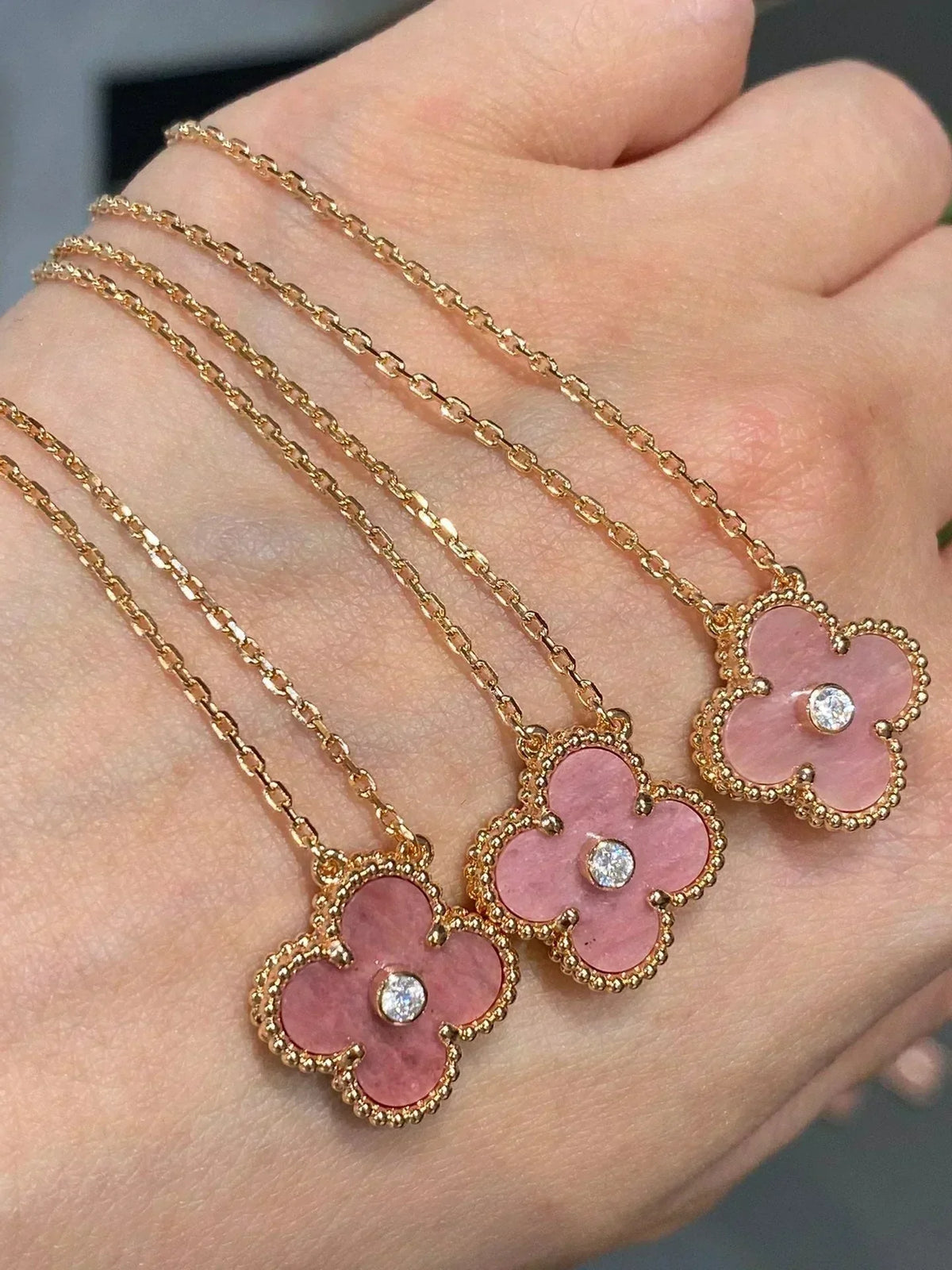 [⭐Veyra]CLOVER 15MM DIAMOND RHODONITE NECKLACE