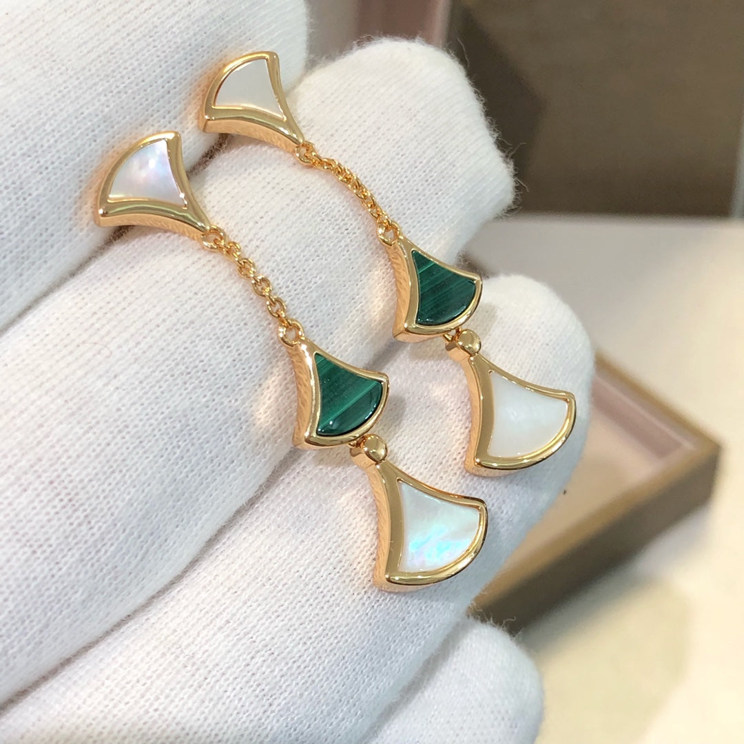 [⭐Veyra]DREAM EARRINGS 3 MOTIFS MALACHITE MOP PINK GOLD