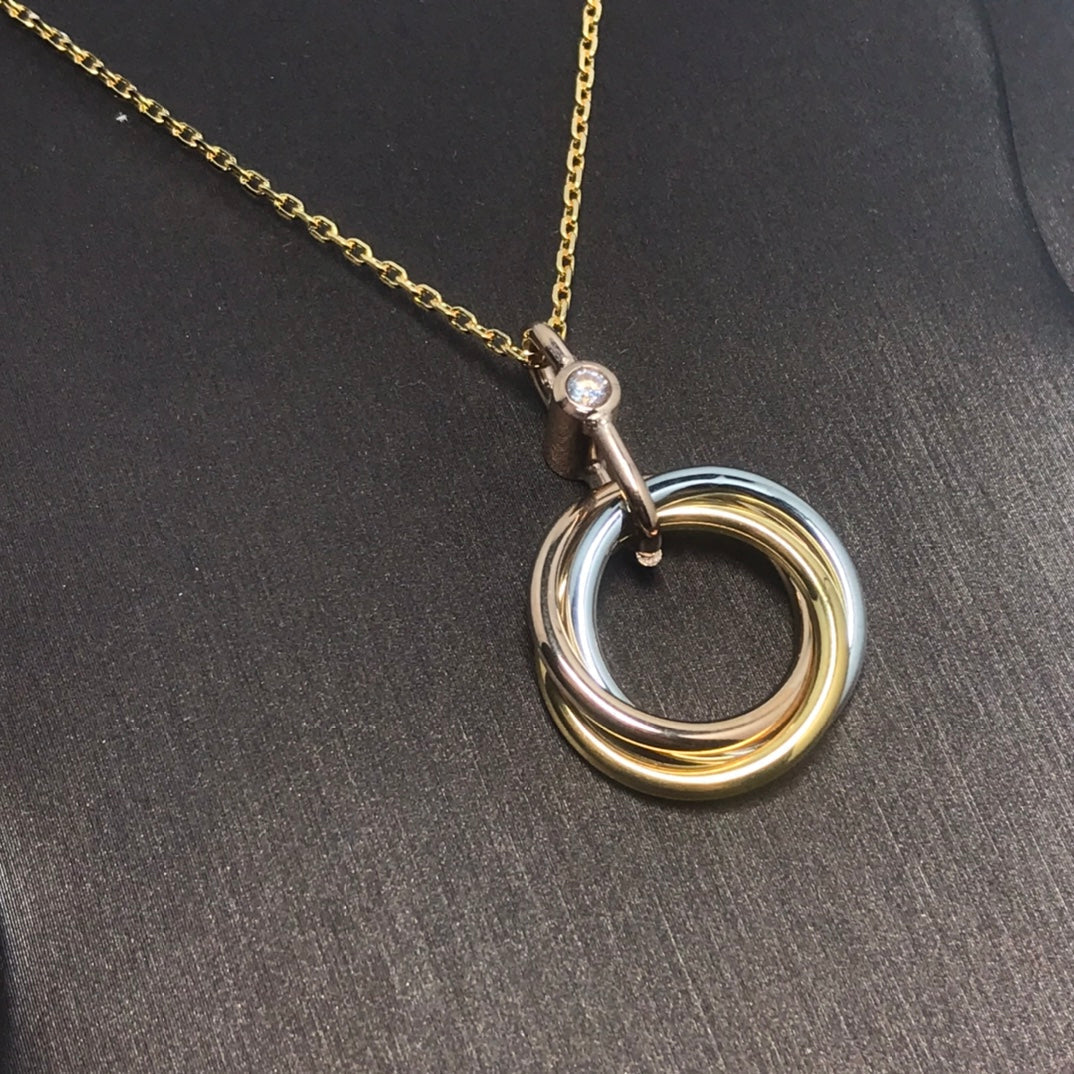 [⭐Veyra]TRINITY SILVER GOLD PINK GOLD NECKLACE