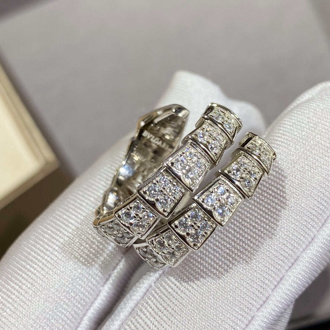 [⭐Veyra]SERPENTI DOUBLE RING SILVER DIAMOND PAVED