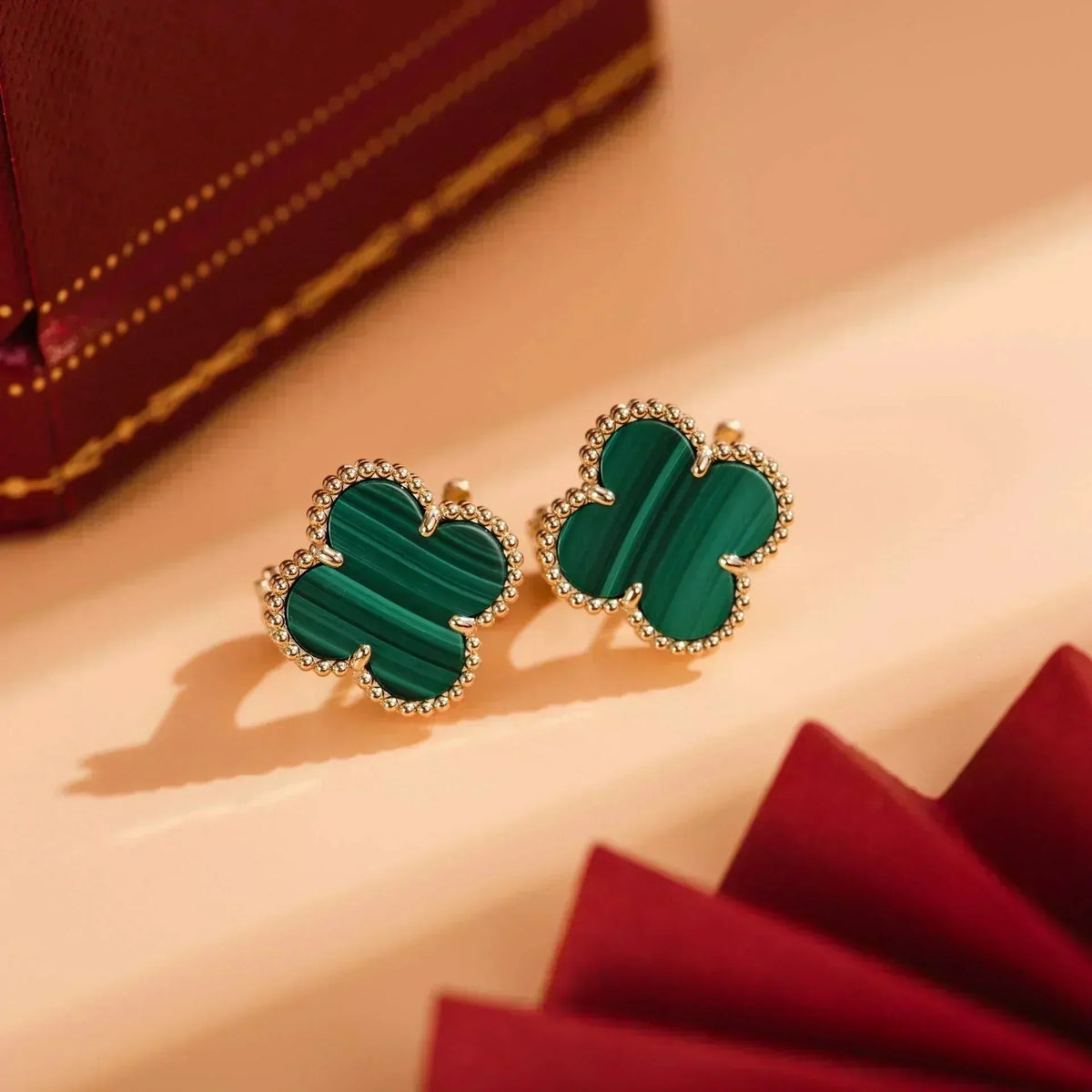 [⭐Veyra]CLOVER MEDIUM 1 MOTIFS MALACHITE  EARRINGS
