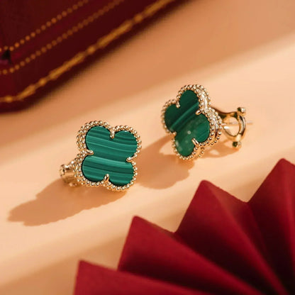 [⭐Veyra]CLOVER MEDIUM 1 MOTIFS MALACHITE  EARRINGS