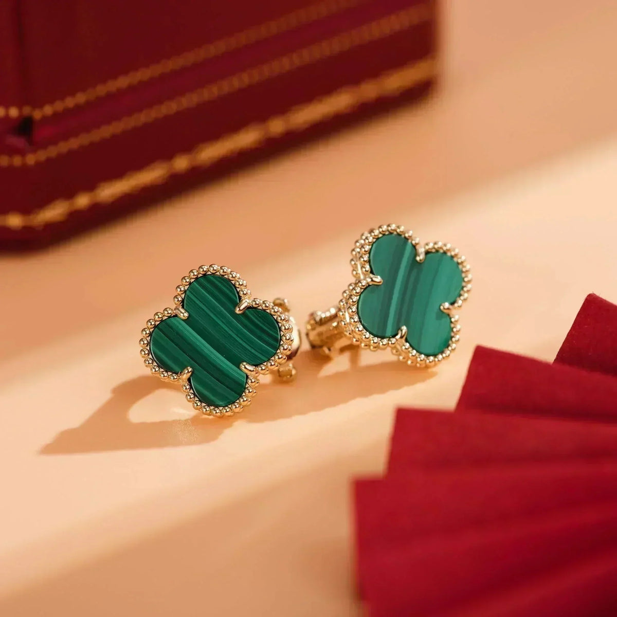 [⭐Veyra]CLOVER MEDIUM 1 MOTIFS MALACHITE  EARRINGS