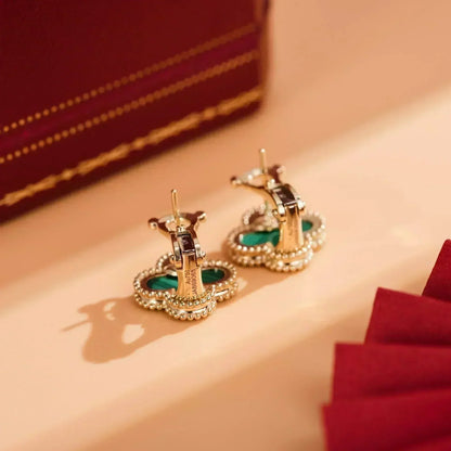 [⭐Veyra]CLOVER MEDIUM 1 MOTIFS MALACHITE  EARRINGS