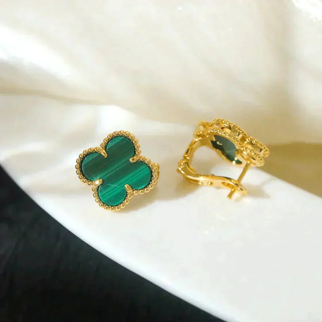 [⭐Veyra]CLOVER MEDIUM 1 MOTIFS MALACHITE  EARRINGS