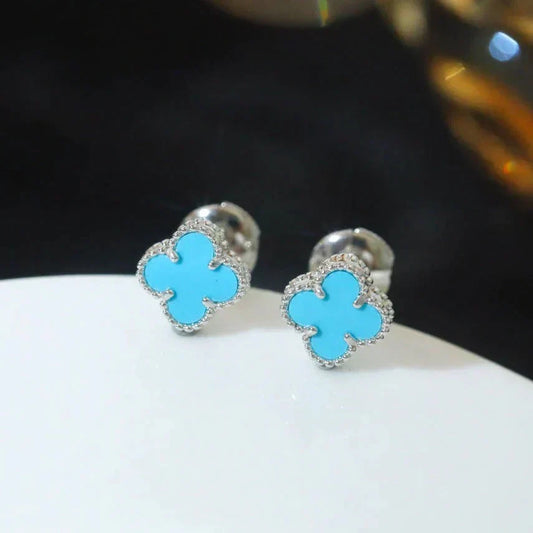 [⭐Veyra]CLOVER MINI 9.5MM ONYX STUD EARRINGS SILVER