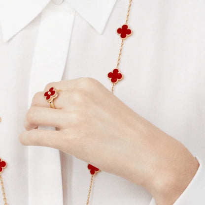 [⭐Veyra]CLOVER CARNELIAN RING ROSE GOLD DIAMOND
