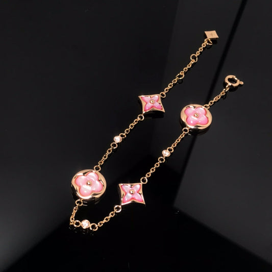 [⭐Veyra]STAR AND SUN 4 MOTIF PINK MOP PINK GOLD BRACELET