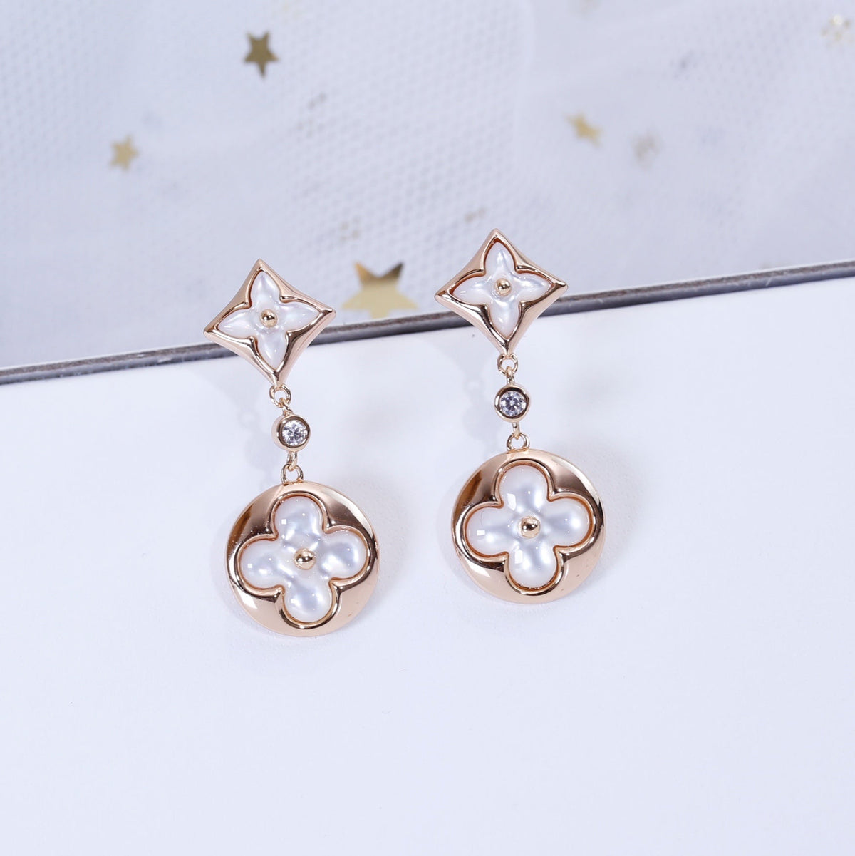 [⭐Veyra]STAR AND SUN PINK GOLD MOP DROP EARRINGS