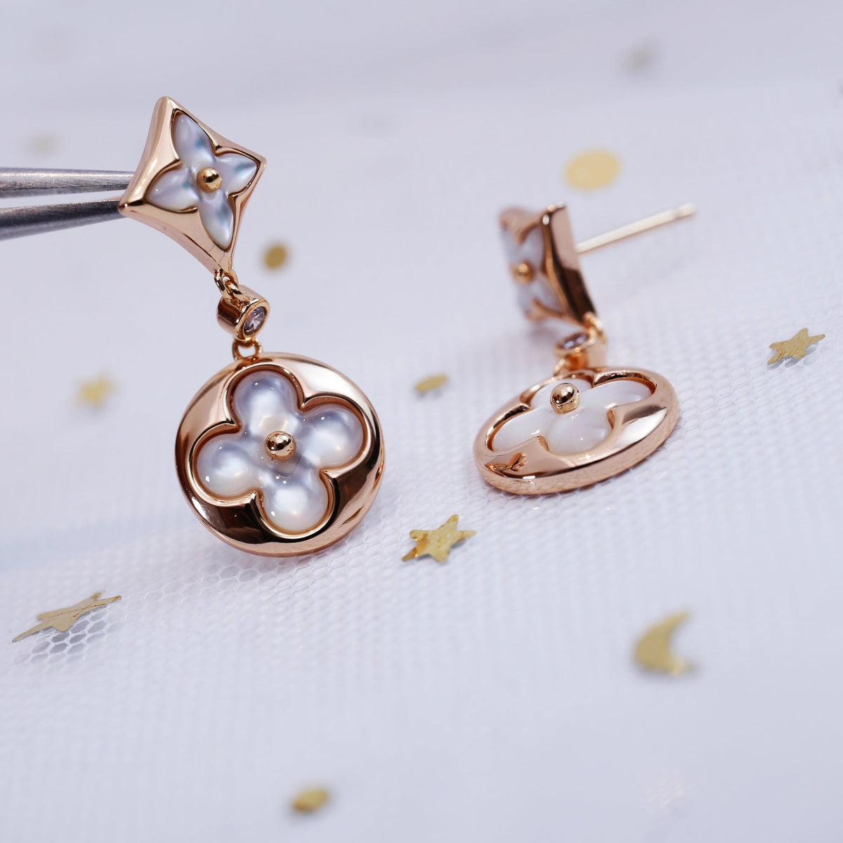[⭐Veyra]STAR AND SUN PINK GOLD MOP DROP EARRINGS
