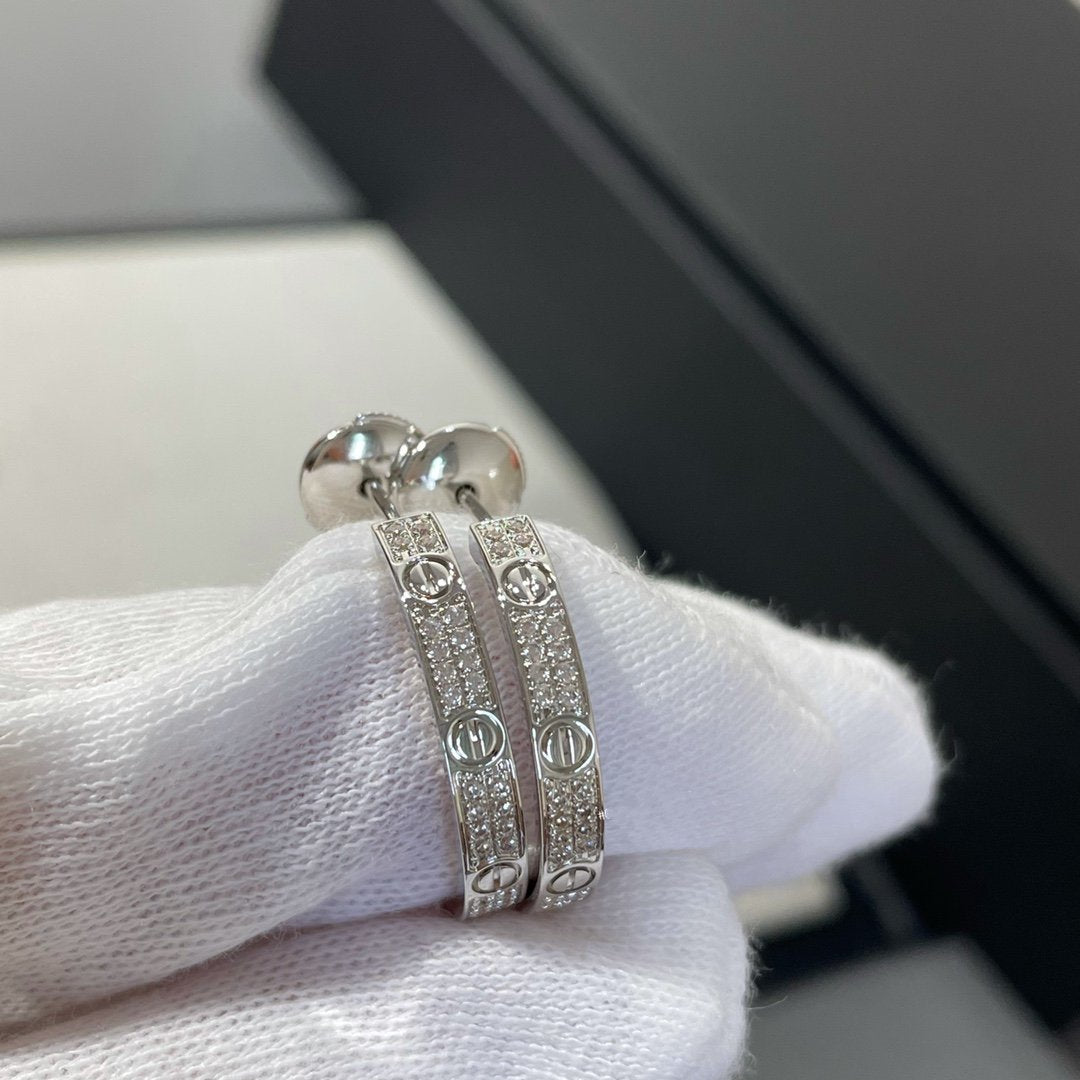 [⭐Veyra]LOVE DIAMOND SILVER HOOP EARRINGS
