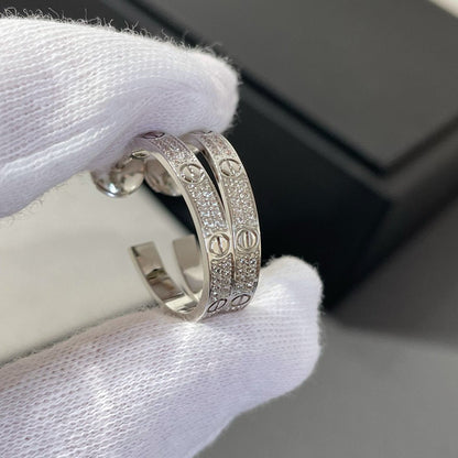 [⭐Veyra]LOVE DIAMOND SILVER HOOP EARRINGS
