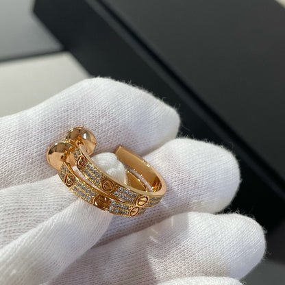 [⭐Veyra]LOVE DIAMOND PINK GOLD HOOP EARRINGS