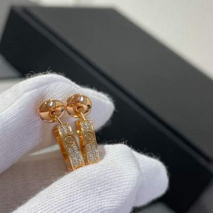 [⭐Veyra]LOVE DIAMOND PINK GOLD HOOP EARRINGS