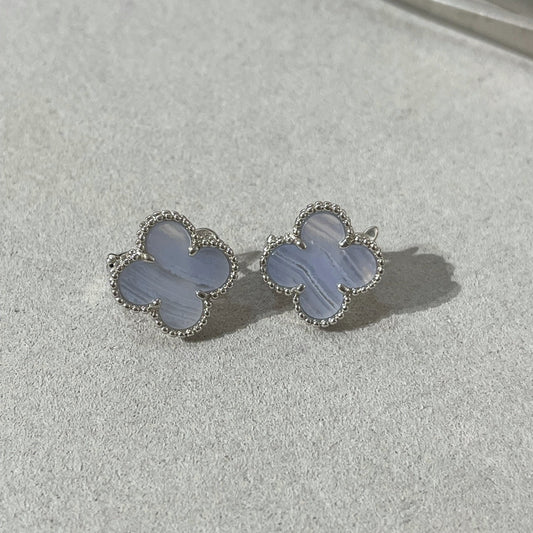 [⭐Veyra]CLOVER CHALCEDONY SILVER STUD EARRINGS