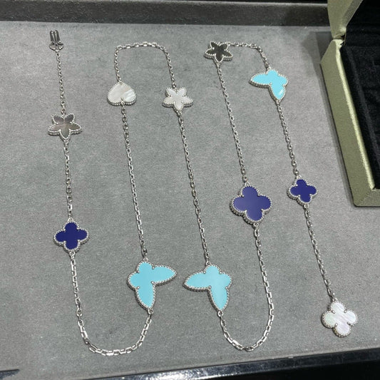 [⭐Veyra]LUCKY CLOVER SILVER 11 MOTIF NECKLACE