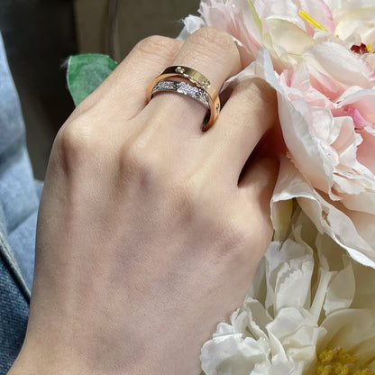 [⭐Veyra]LOVE PINK GOLD SILVER DIAMOND DOUBLE RING