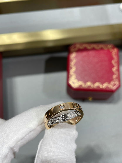 [⭐Veyra]LOVE PINK GOLD SILVER DIAMOND DOUBLE RING