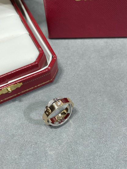 [⭐Veyra]LOVE PINK GOLD SILVER DIAMOND DOUBLE RING
