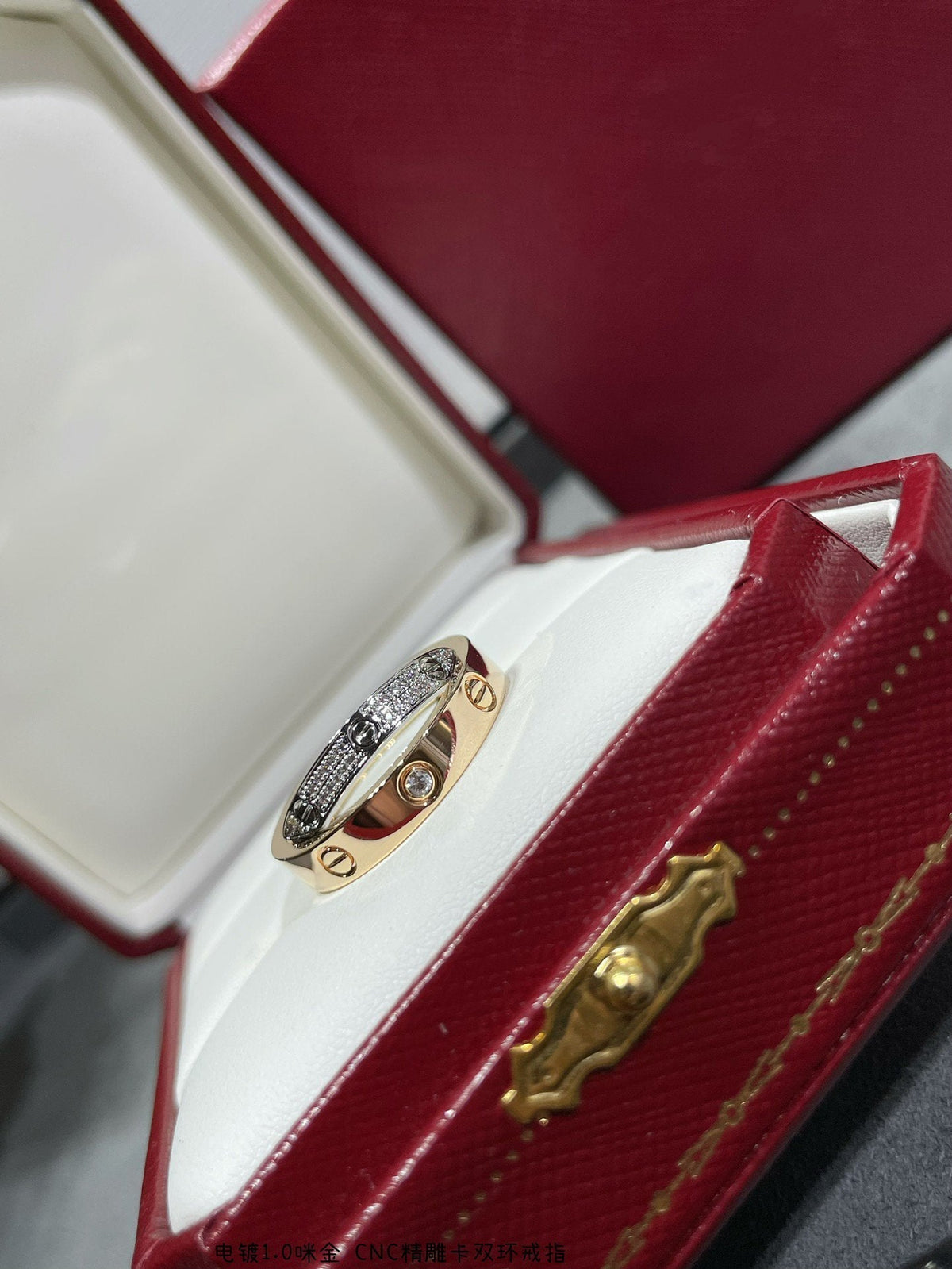 [⭐Veyra]LOVE PINK GOLD SILVER DIAMOND DOUBLE RING