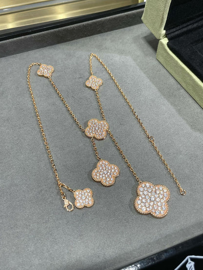 [⭐Veyra]CLOVER 6 MOTIF DIAMOND PAVED NECKLACE