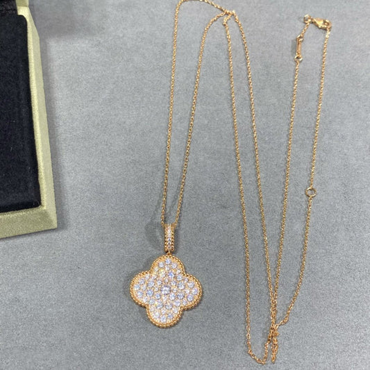 [⭐Veyra]CLOVER 25MM LARGE PEDANT DIAMOND PAVED LONG NECKLACE