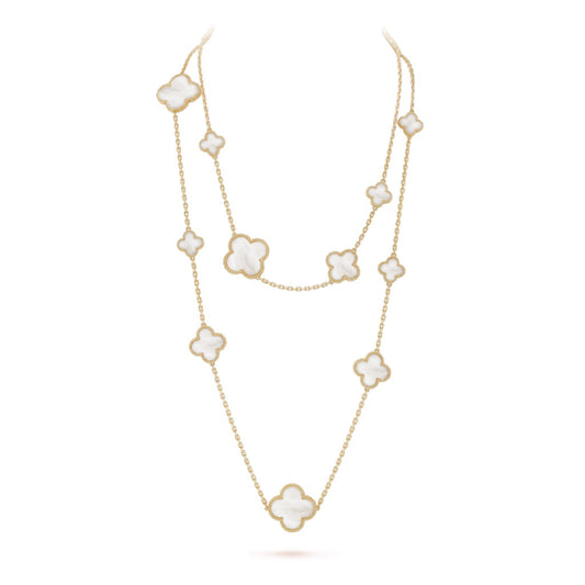 [⭐Veyra]CLOVER 16 MOTIF WHITE MOP GOLD NECKLACE