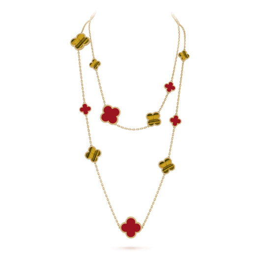 [⭐Veyra]CLOVER 16 MOTIF CARNELIAN TIGER EYE ROSE GOLD NECKLACE
