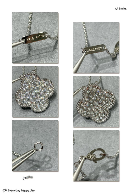 [⭐Veyra]CLOVER 25MM LARGE PENDANT DIAMOND PAVED SILVER NECKLACE
