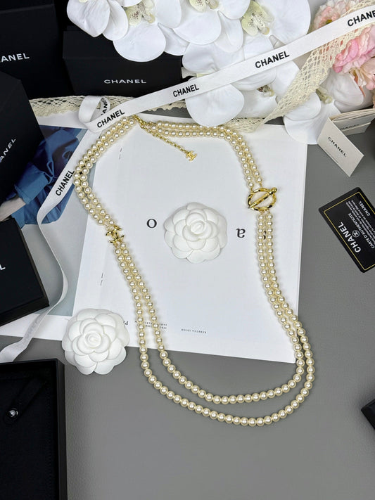[⭐Veyra]25K Pencil Double C Double-Layer Pearl Sweater Chain