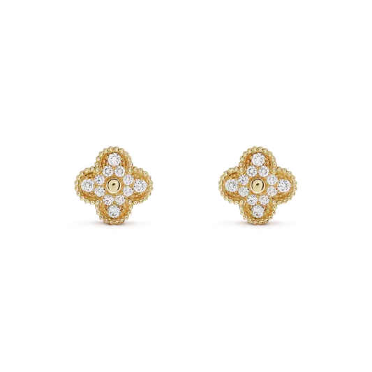 [⭐Veyra]CLOVER MEDIUM 1 MOTIFS FUll DIAMOND EARRINGS